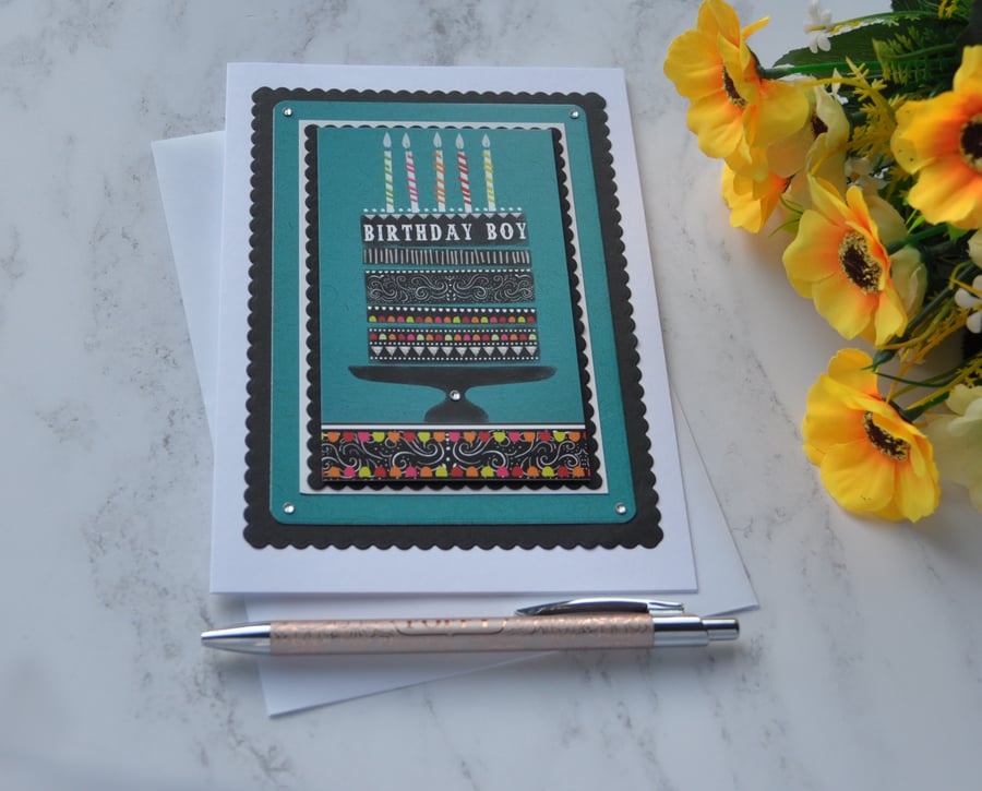 Birthday Boy Birthday Card Candles Cake 3D Luxury Handmade Card