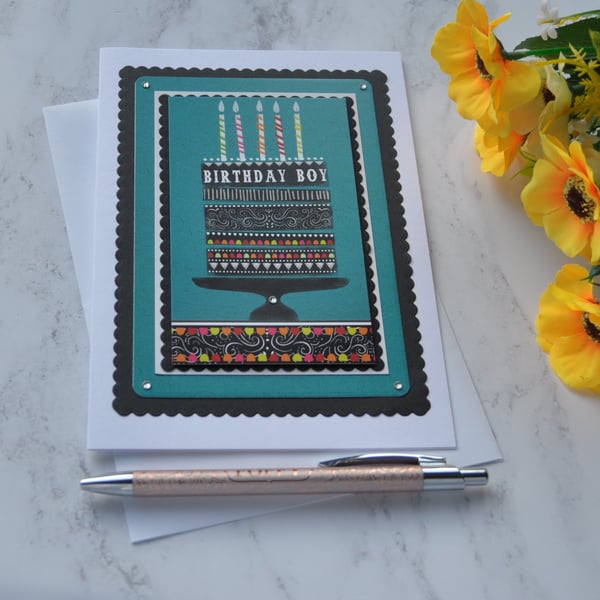 Birthday Boy Birthday Card Candles Cake 3D Luxury Handmade Card