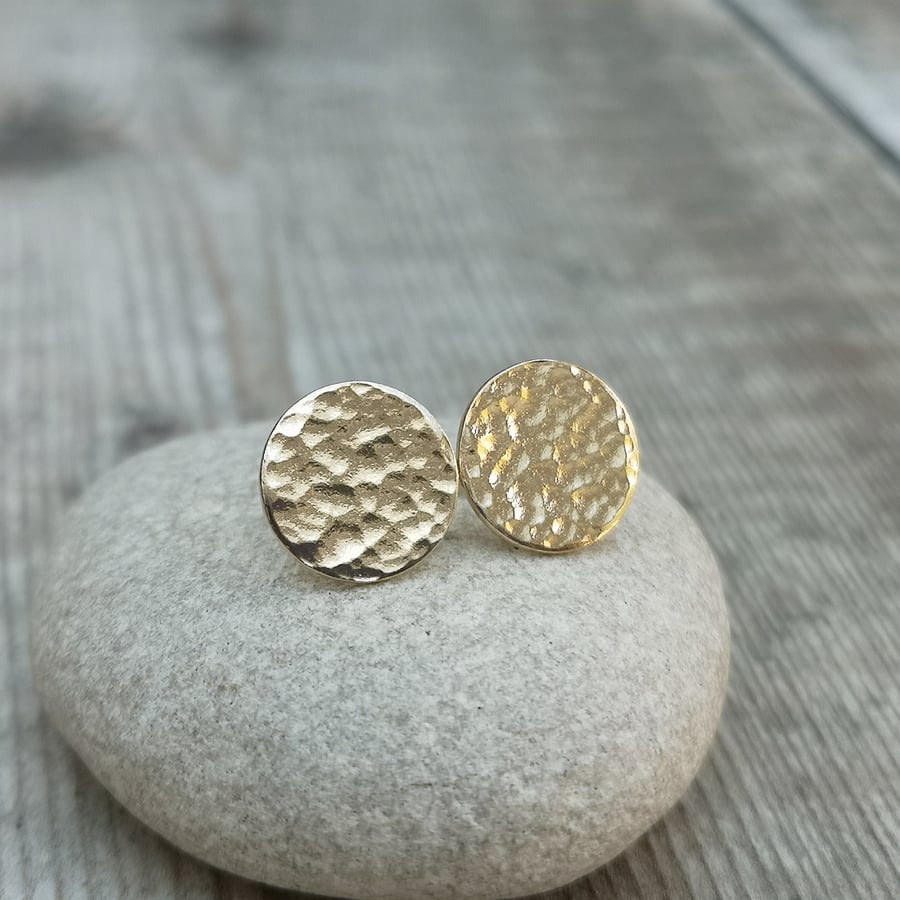 14ct Gold Filled Round Hammered Disc Stud Earrings