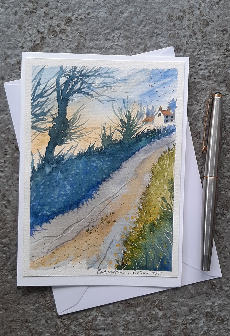 Shady Lane  Handpainted Blank Card