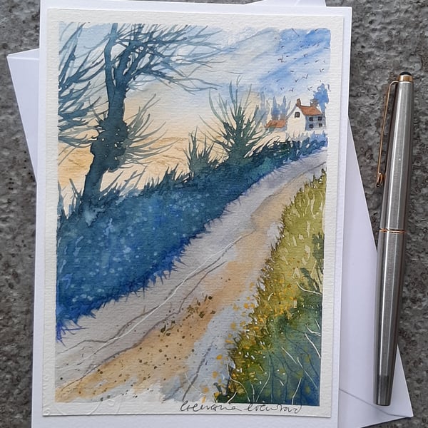 Shady Lane  Handpainted Blank Card