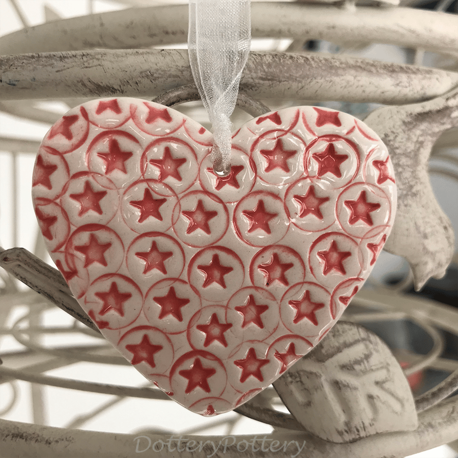 Small Ceramic heart pink star decoration