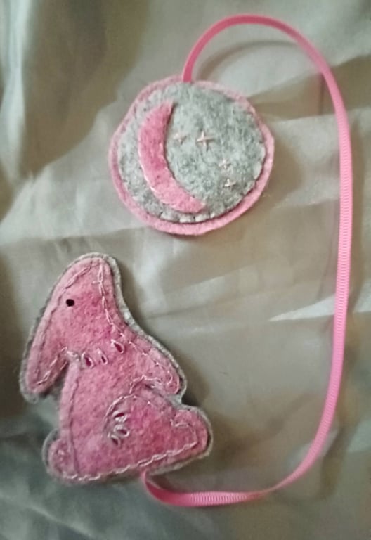 Hand Sewn Felt Moon Gazing Hare and Star Sign Constellation Aries Bookmark