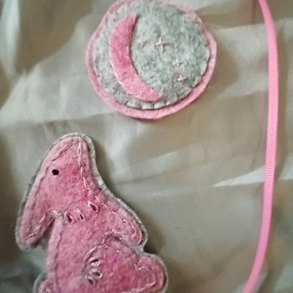 Hand Sewn Felt Moon Gazing Hare and Star Sign Constellation Aries Bookmark