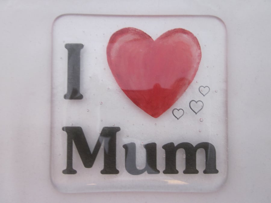  Handmade fused glass coaster - I love mum 