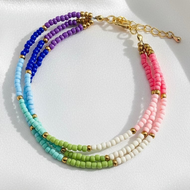 Rainbow Triple Strand Seed Bead Bracelet