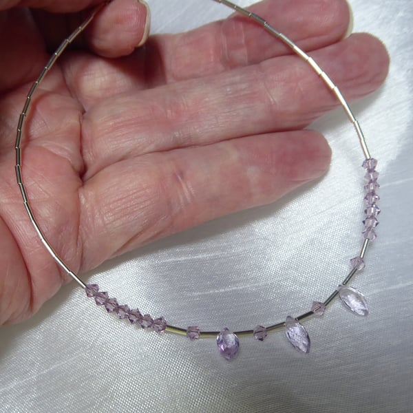 Delicate Pale Amethyst and Swarovski Crystal Anklet. Matching Necklace Available