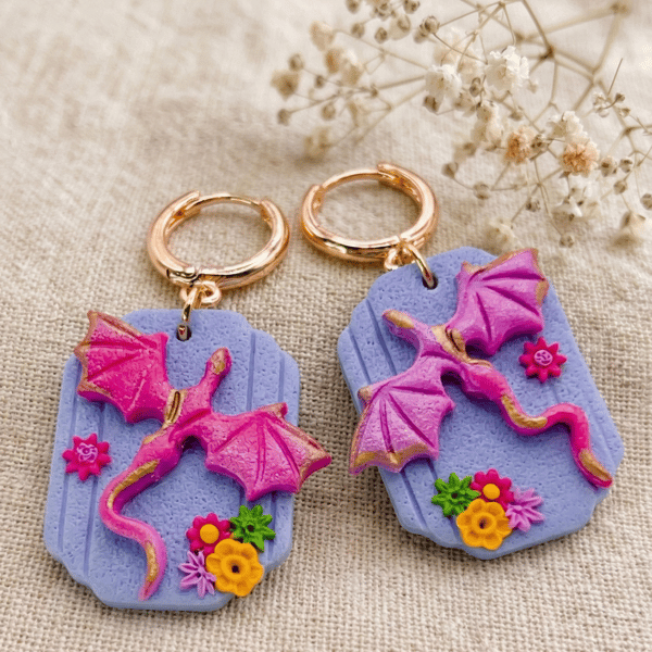 Handmade Clay Dragon Earrings - Mystical Fantasy Gift for Her - Magical Jewllery