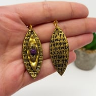 Old Norse Viking rune embossed cat-eye shaped e... - Folksy