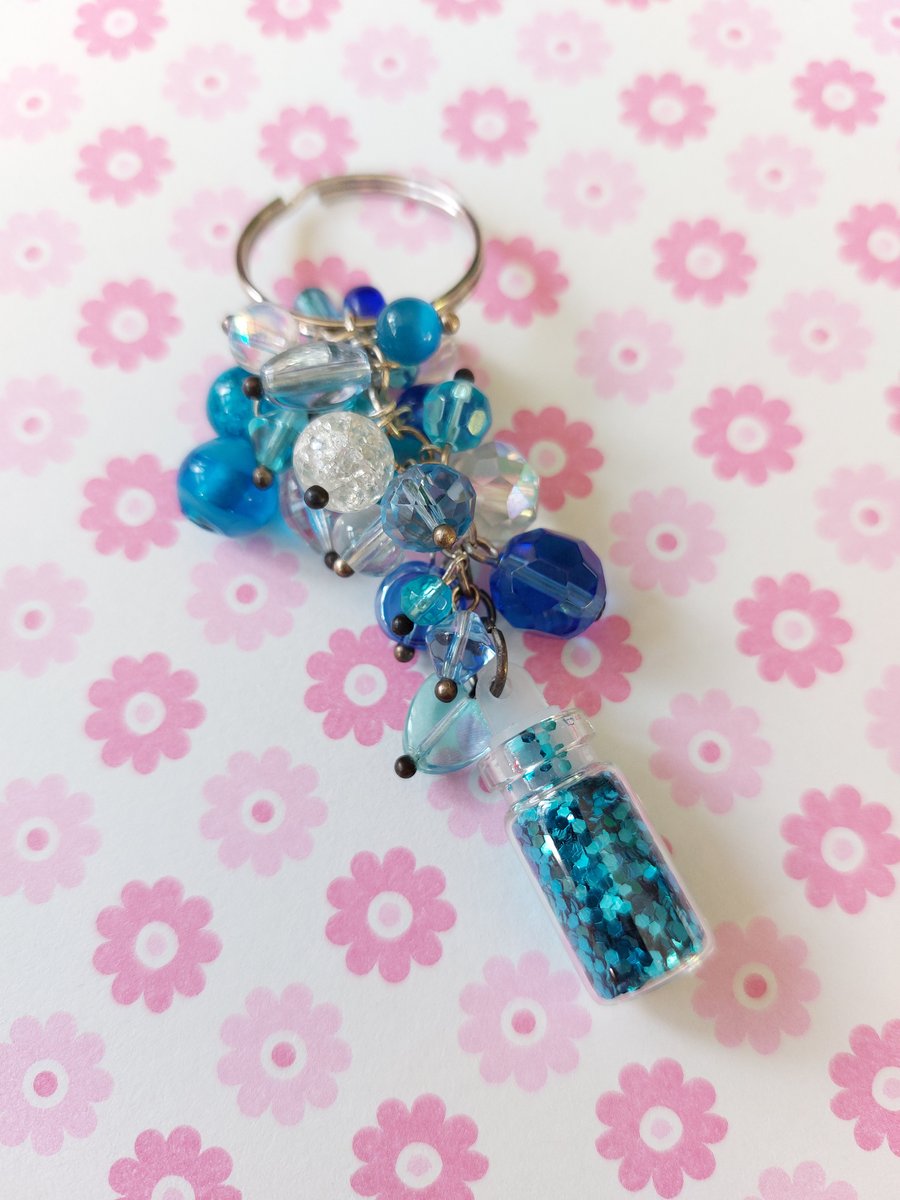 Beaded Cluster Keyring-Bag Charm - Blue 