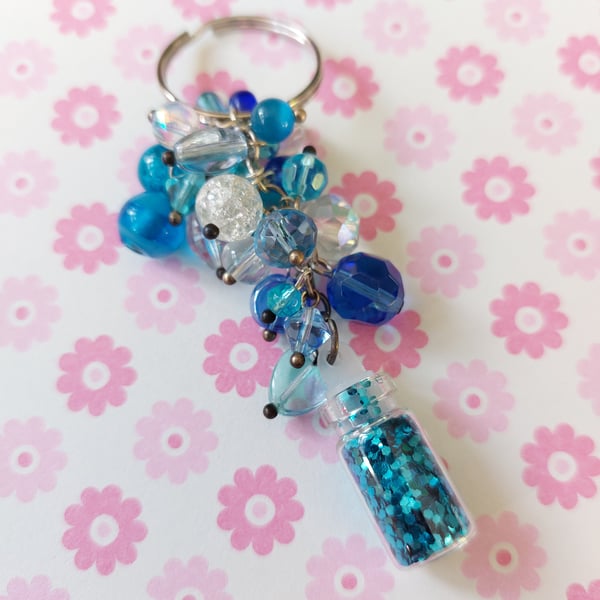 Beaded Cluster Keyring-Bag Charm - Blue 