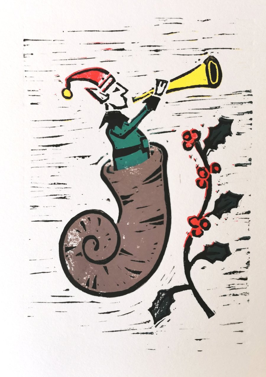 Medieval margin art style lino print Christmas cards 