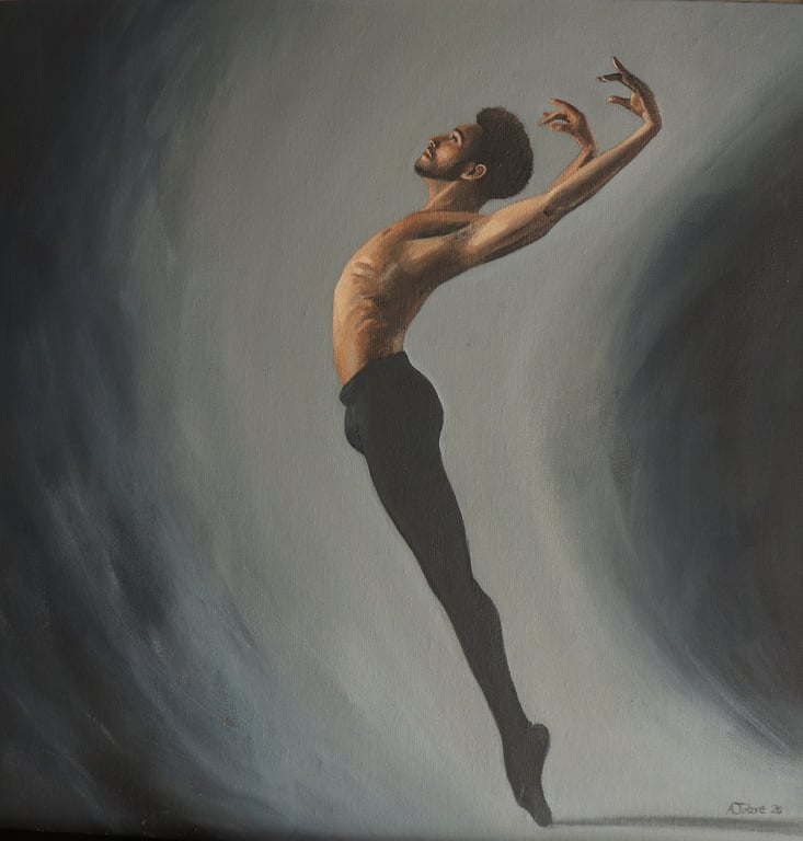 Male Ballet Dancer Oil Painting, Bronze Floral Frame