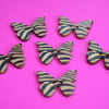 Wooden Butterfly Buttons Zebra Print Cream Brown Black 6pk 28x20mm (B2)