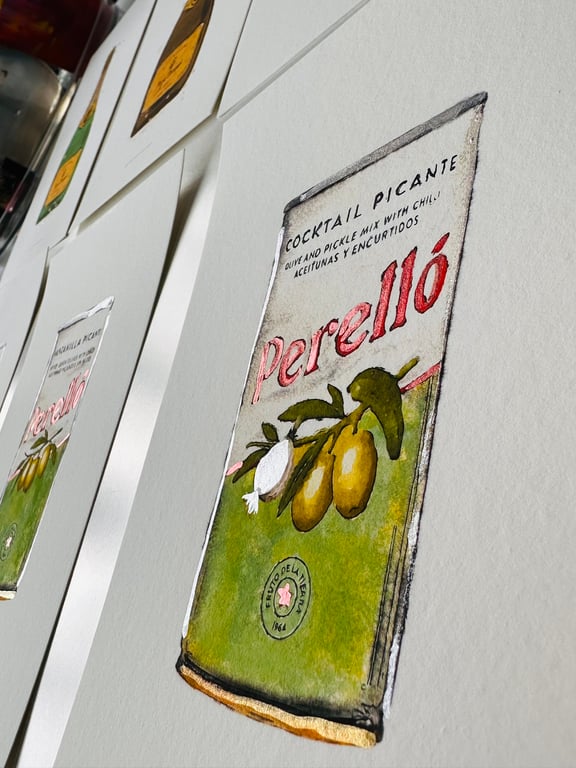 Hand Finished Watercolour Art Print - Cocktail Picante Olives 