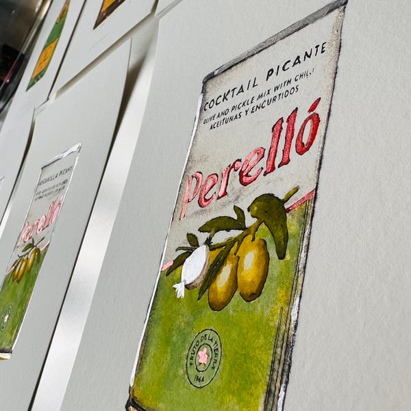 Hand Finished Watercolour Art Print - Cocktail Picante Olives 