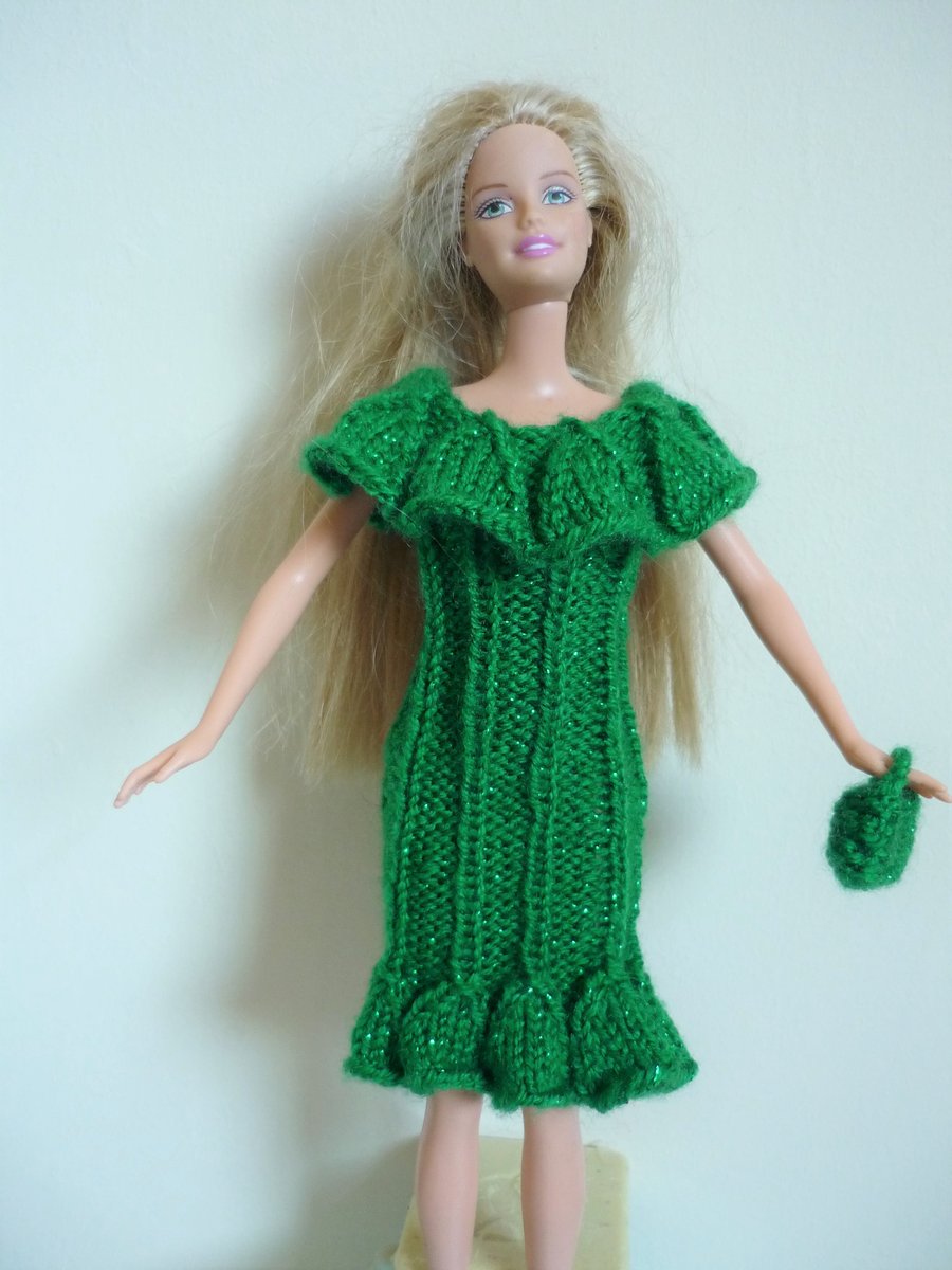 Barbie Outfit - Party Dress and Bag in Green Lurex 11"-12" Teenage Doll