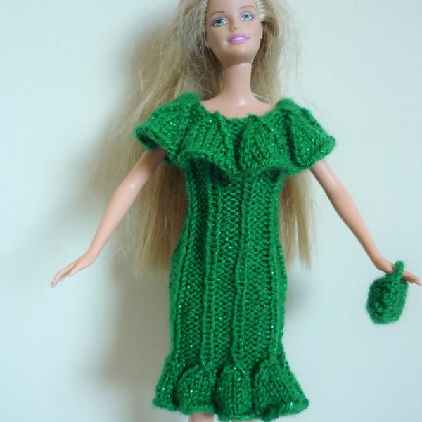 Barbie Outfit - Party Dress and Bag in Green Lurex 11"-12" Teenage Doll
