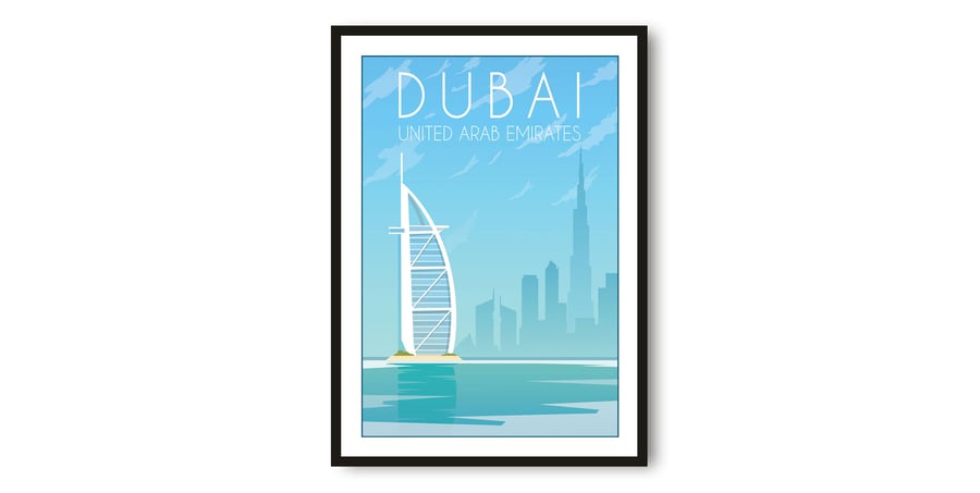 Dubai Travel Poster, United Arab Emirates Poster, Colourful Print, Unique Wall A