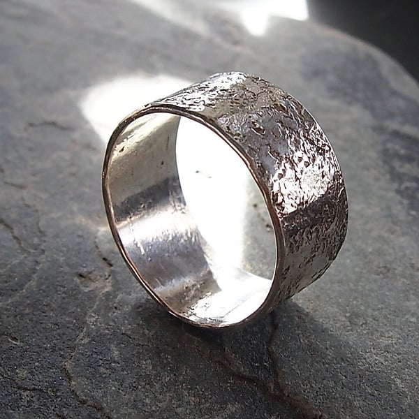 Unisex Sterling Silver Granite Ring