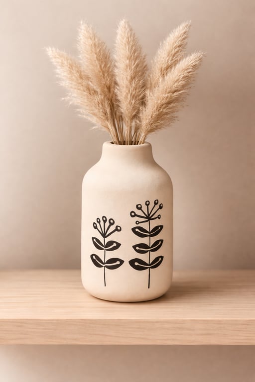 Mini vase with hand drawn flowers. 