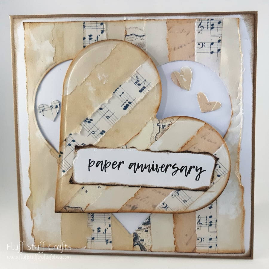 Handmade 1st Wedding Anniversary card - paper anniversary heart