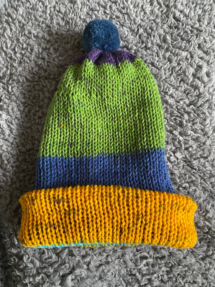 Adult Hand-Knitted Beanie Hat with Pom-Pom