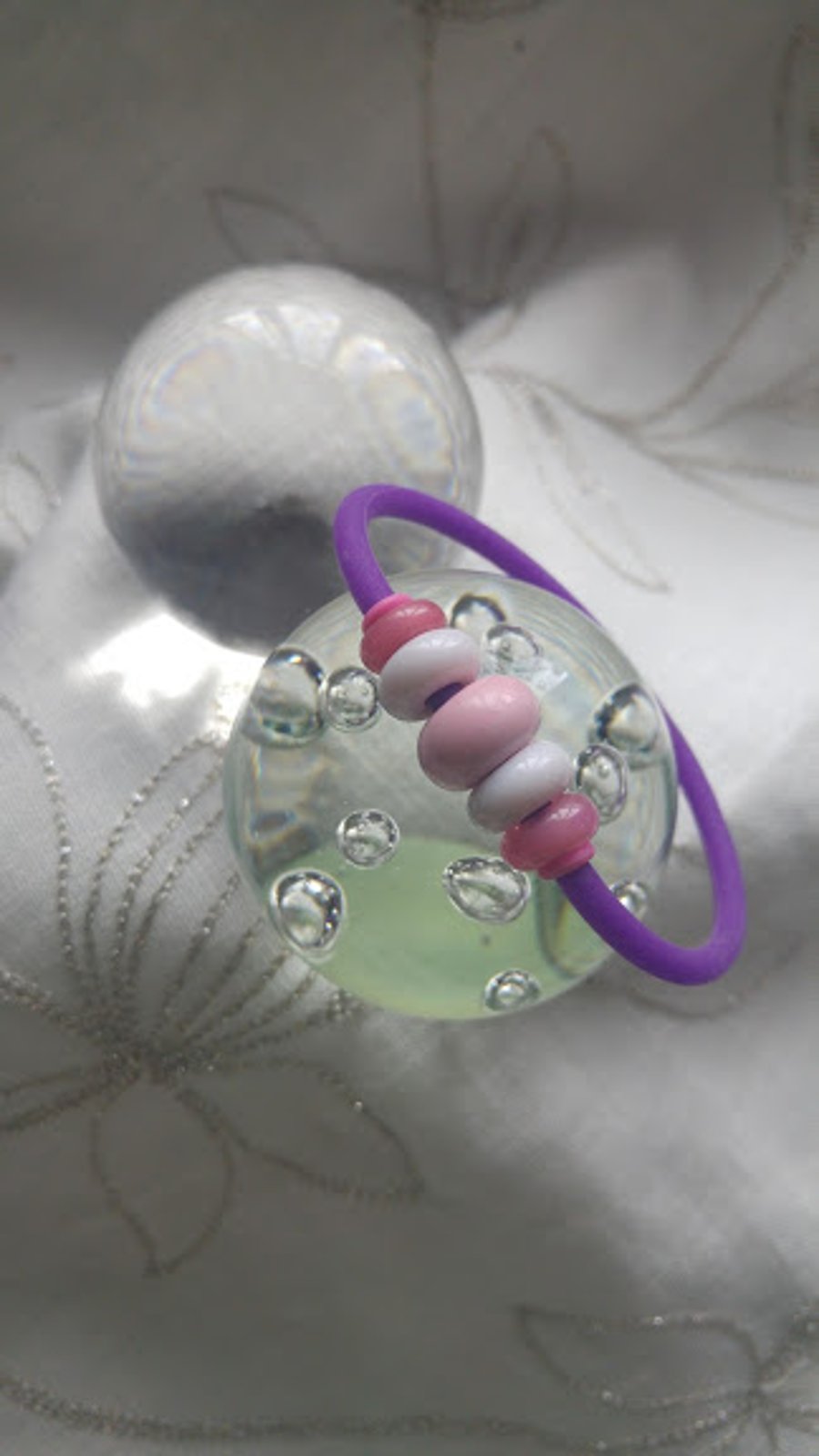 Pink and White Lampwork Beaded Purple Jelly Bracelet