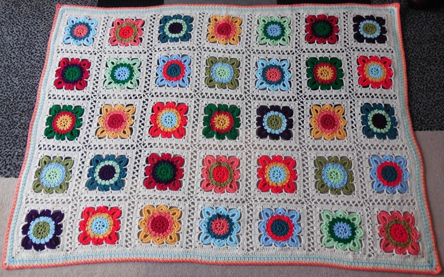 Bright Flowers Crochet Throw
