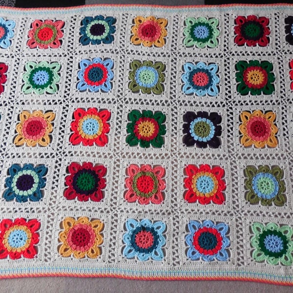 Bright Flowers Crochet Throw