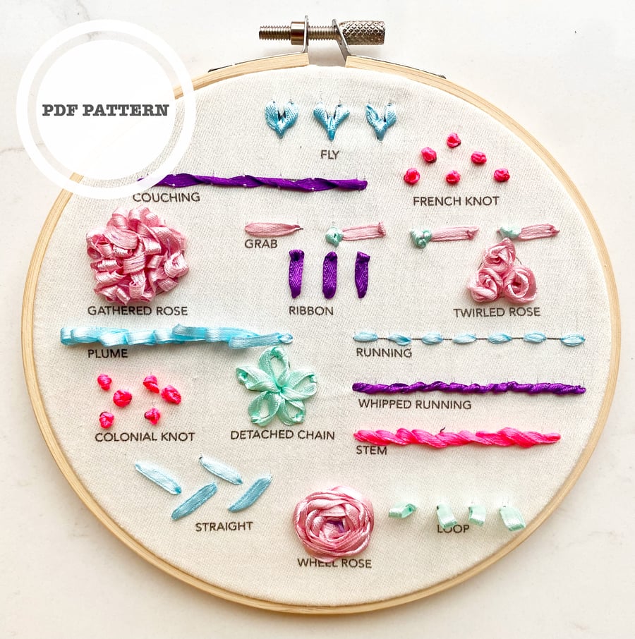 PDF Beginners Ribbon Embroidery Pattern, Digital Download, Embroidery Tutorial