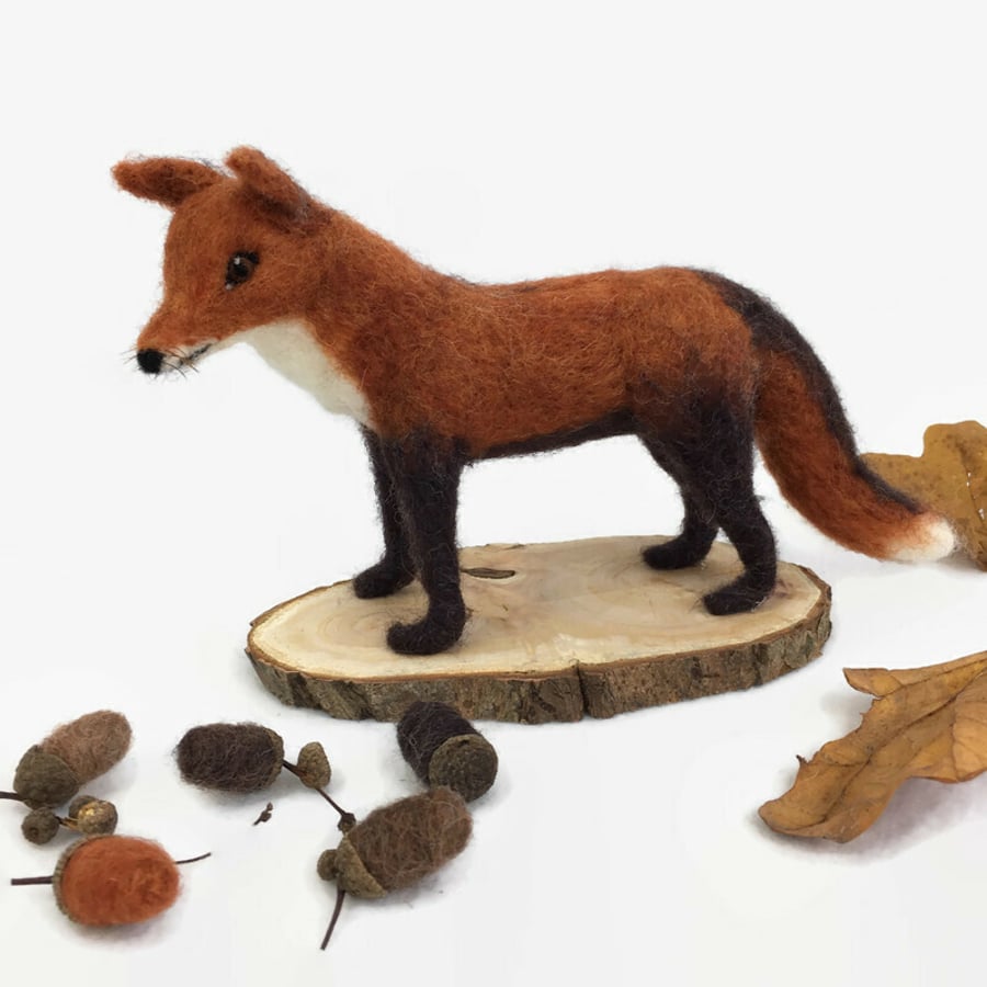 Standing fox, needle felted woollen sculpture