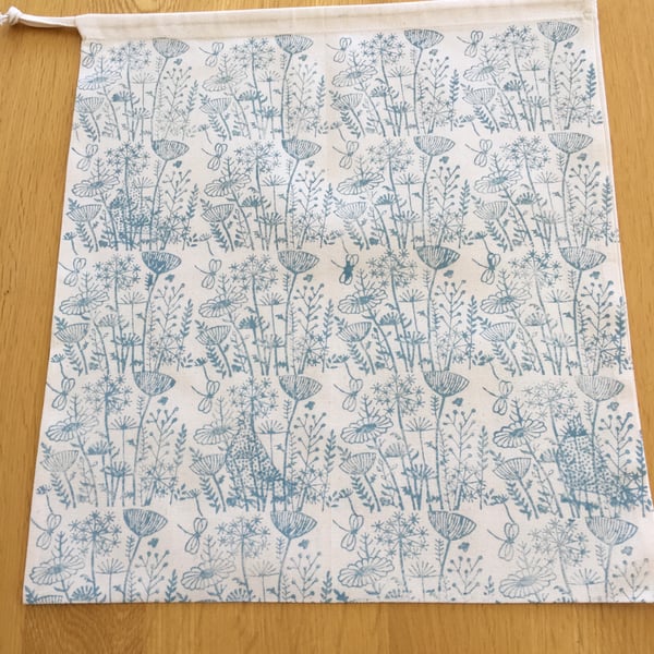 Hand Block Printed Cotton Drawstring Bag - In The Meadow 