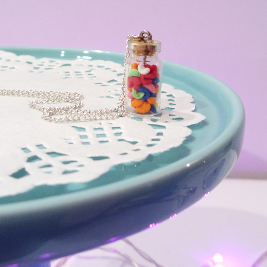 Retro Miniature Multicoloured Jelly Beans in a Jar Necklace Quirky, fun, unique