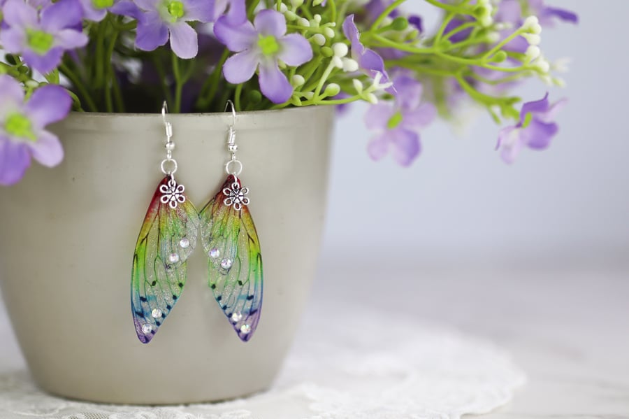 Fairy Wing Earrings - Butterfly Cicada - Rainbow Pride - Fairycore - Gift - Boho