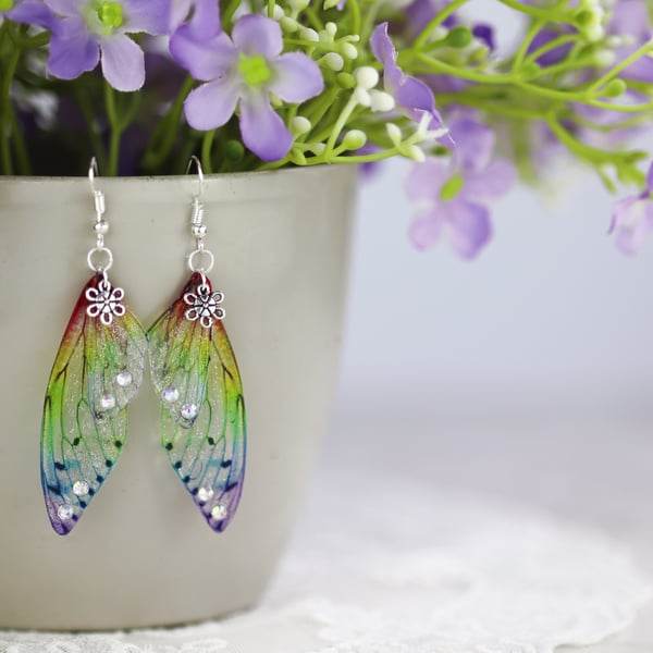 Fairy Wing Earrings - Butterfly Cicada - Rainbow Pride - Fairycore - Gift - Boho