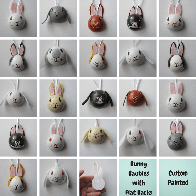 Bunny Rabbit Hanging Decoration Pet Head Christmas Tree Bauble Flat Back 