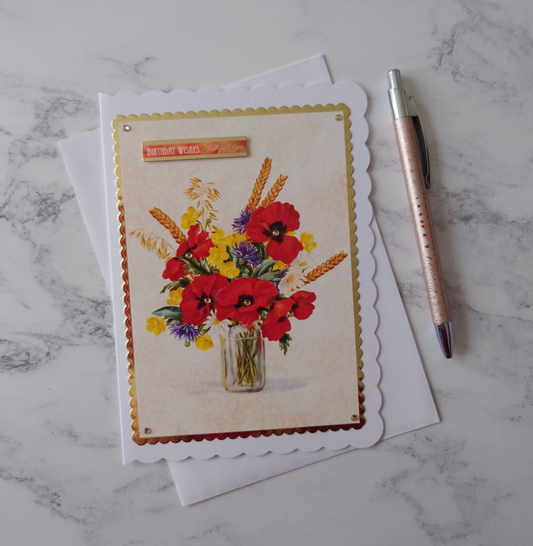 Red Poppies Birthday Card Birthday Wishes Just for You 3D Luxury Handmade