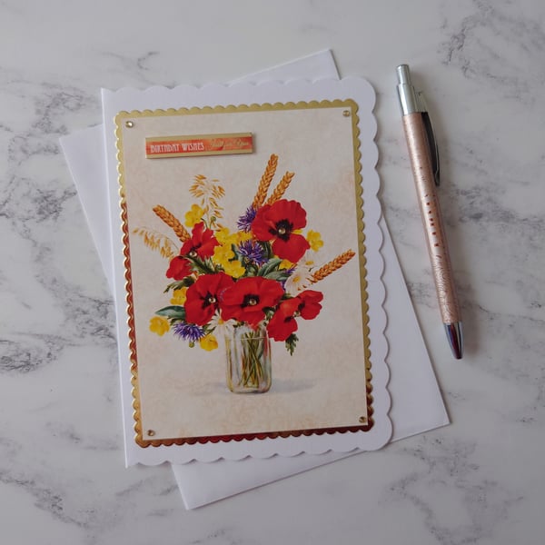 Red Poppies Birthday Card Birthday Wishes Just for You 3D Luxury Handmade