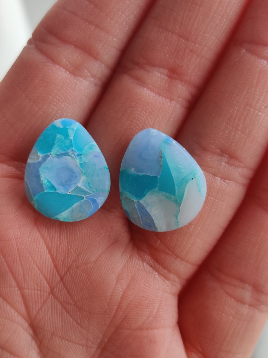 Blue seaglass pebble dangle