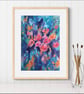 Pretty in Pink Art Print, Abstract Flowers, A3 size - Image 5