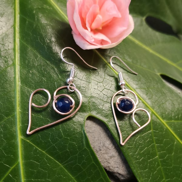 Heart Dangle earrings with gemstones
