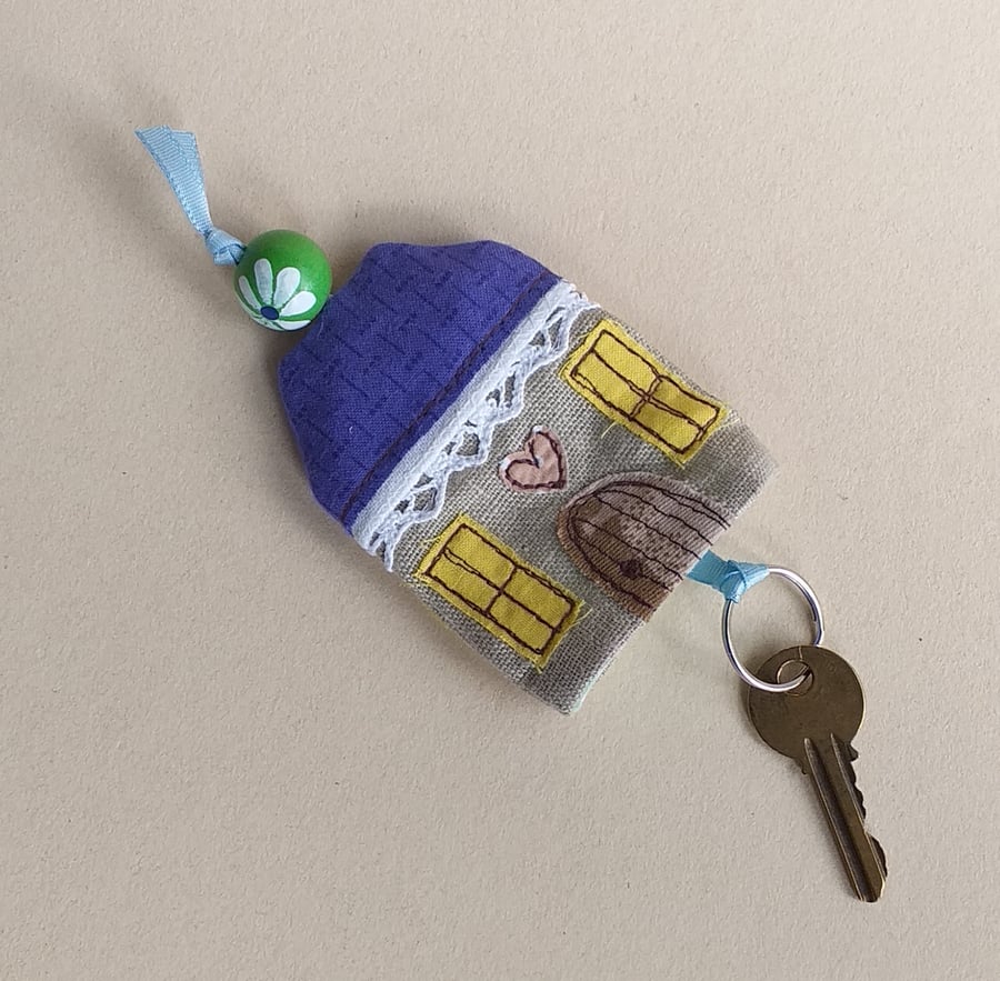Keyring Pouch in the Shape of a House (Blue and Green)