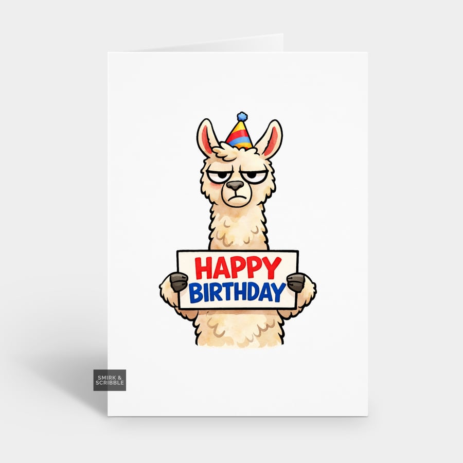 Funny Grumpy Birthday Card For Him Or Her - Grumpy Llama