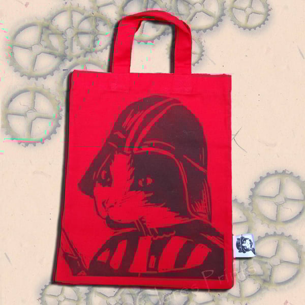 Darth Vadar Cat Tote Hand Printed Red Mini Tote Shopping Bag