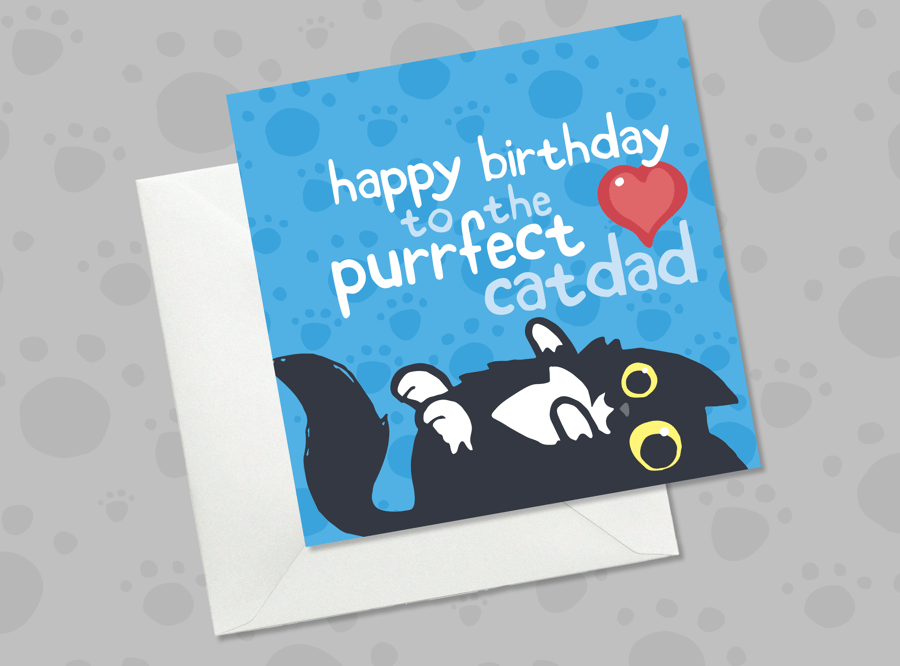 Funny cat dad Birthday card, Cute tuxedo cat card for catdad, Cat lover card