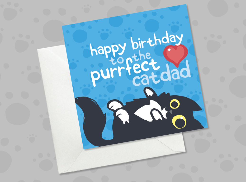 Funny cat dad Birthday card, Cute tuxedo cat card for catdad, Cat lover card