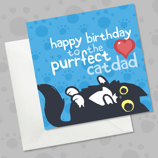 Funny cat dad Birthday card, Cute tuxedo cat card for catdad, Cat lover card