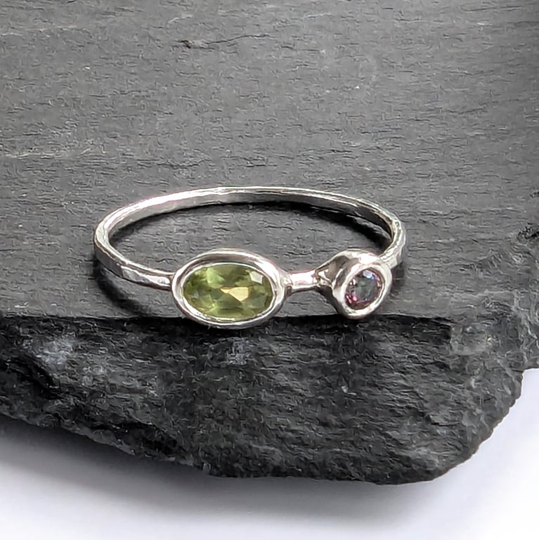STERLING SILVER Mystic topaz & peridot Ring, Handmade Urban Jewellery