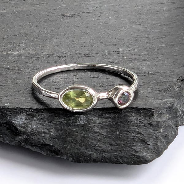 Mystic topaz & peridot Recycled Sterling Silver Double Gemstone Ring